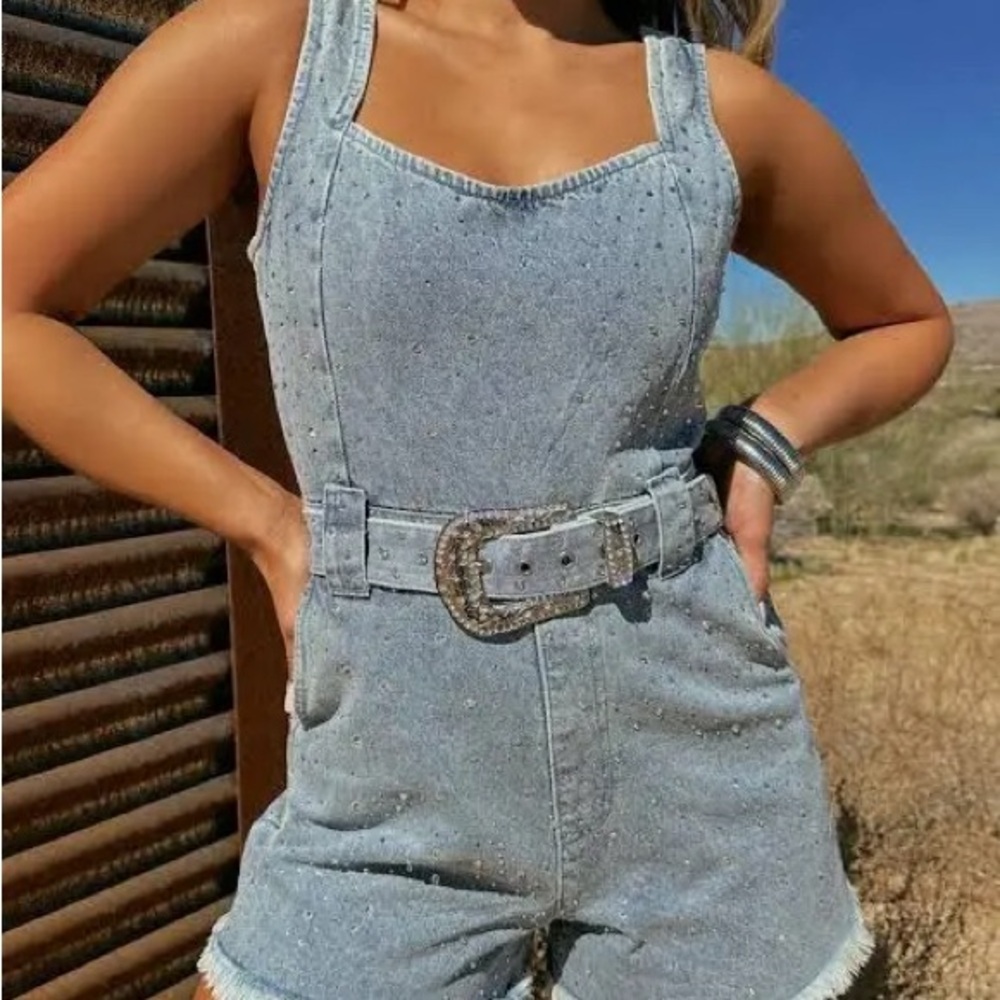 Show Me Your MuMu Blue Denim Spears Romper